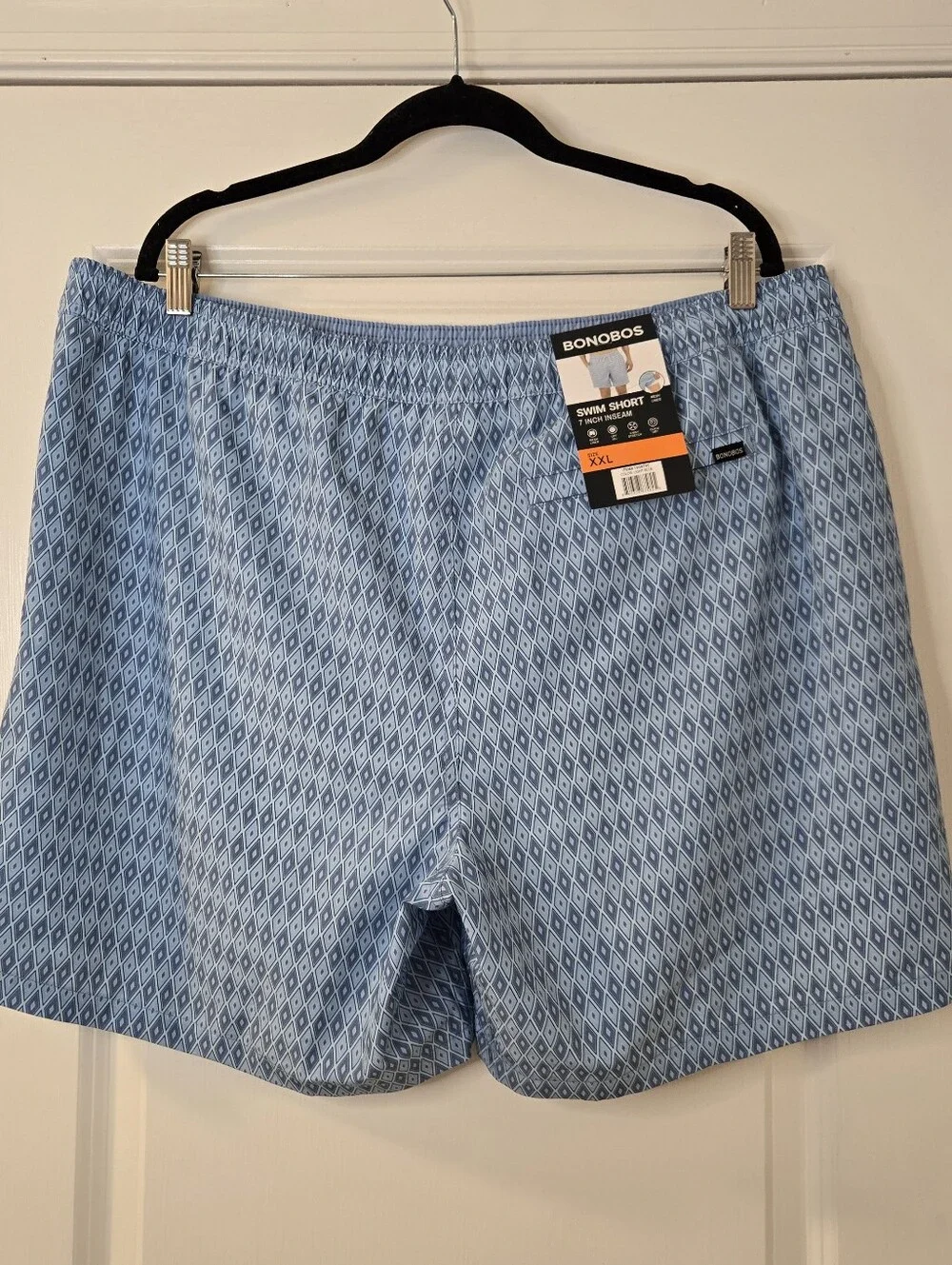 Bonobos Mens XXL Swim Bathing Suit 7” Inseam Blue Diamond Design Drawstring